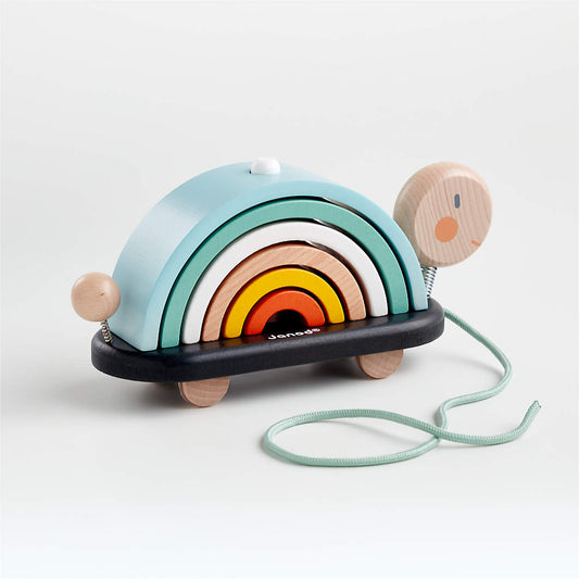 Janod Regenbogenschildkröte - Nachziehspielzeug aus Holz für Babys