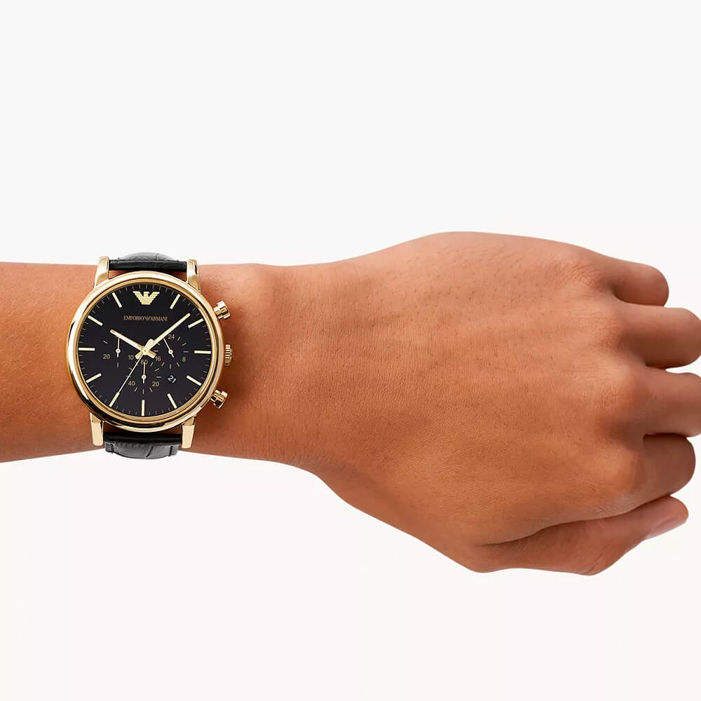 Men's Chronograph Black Leather Watch