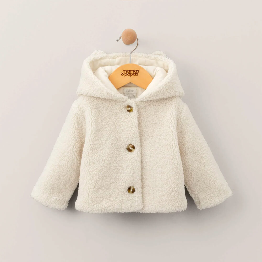 Cremefarbene Teddy-Kapuzenjacke