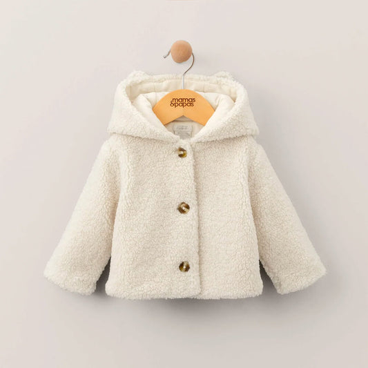 Cremefarbene Teddy-Kapuzenjacke